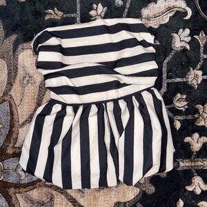 Black & White Striped Bubble Hem Strapless Top